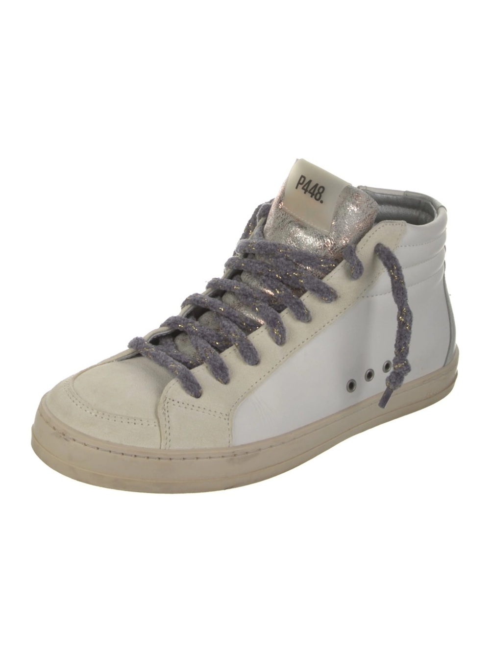 P448 Skate High Top Sneaker White Leather Rose Gold Glitter Women’s EU 40 US 9.5